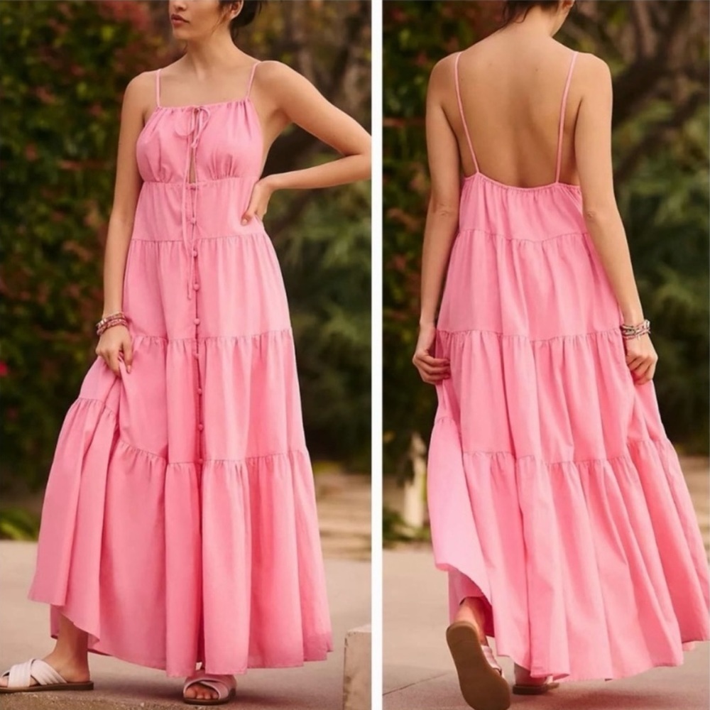Charlie Holiday Pink Tiered Maxi Dress